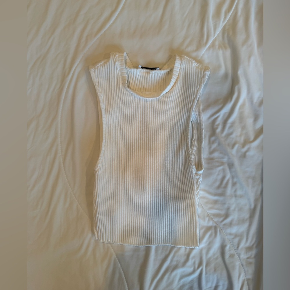Zara White Ribbed Tank Top
